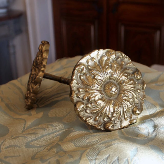 Mid 20th Century Pair of Solid Brass Rosette Curtain Tie Backs For Sale - Image 5 of 10