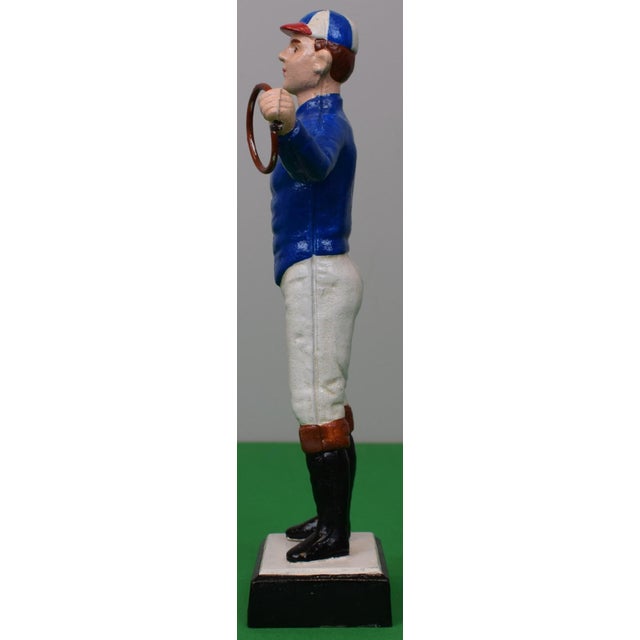 Traditional "21" Club Style Cast Iron Jockey Figurine- Blue For Sale - Image 3 of 6
