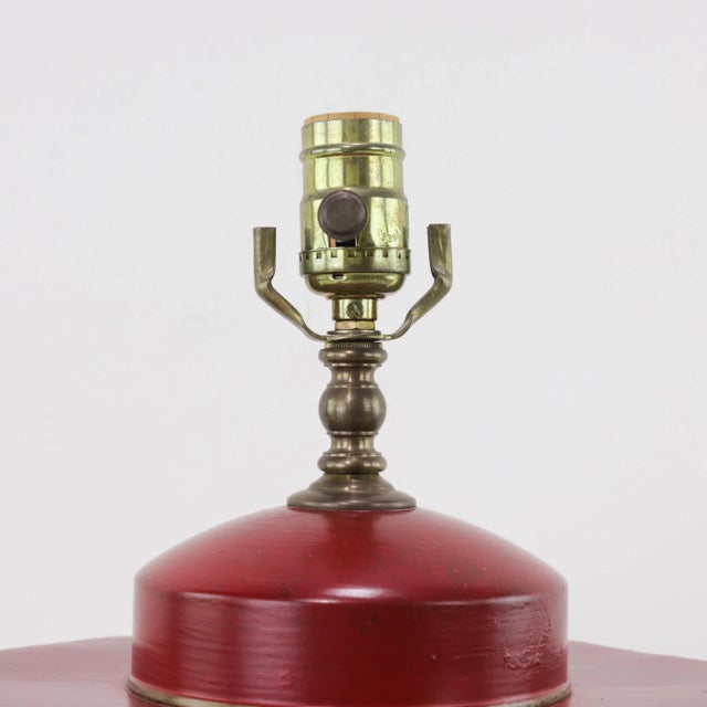 Vintage Colorful Hand-Painted Autumn Squirrel Hexagonal Tea Can Table Lamp For Sale - Image 9 of 11