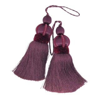 Mulberry Key Tassel W Cut Velvet Ruche - a Pair For Sale