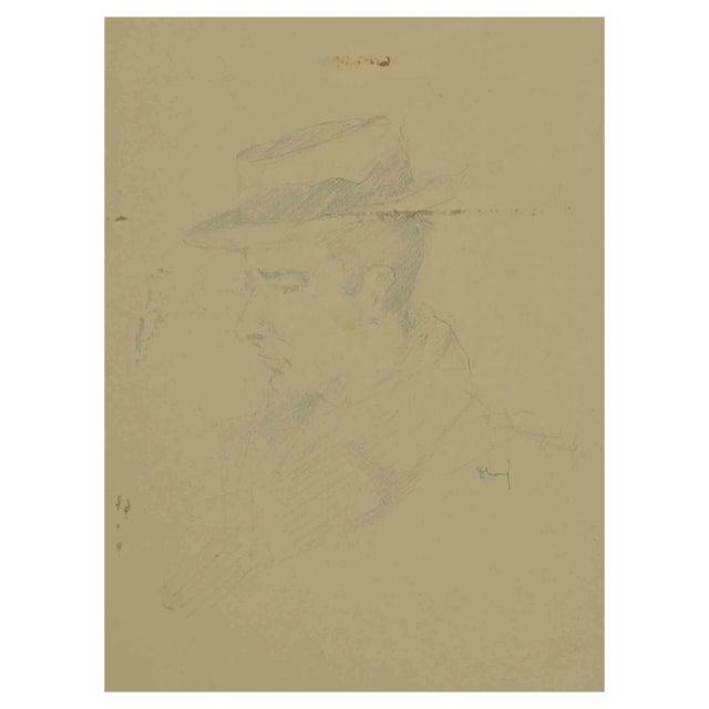 Augusto Monari, Portrait, Drawing in Pastel, Early 20th Century For Sale
