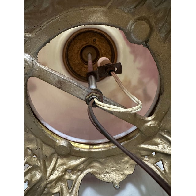 Antique Victorian Electrified “GWTW”Oil Lamp With Hand-Painted Floral Double Glass Shades For Sale - Image 13 of 13