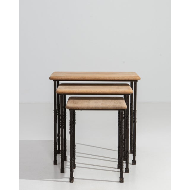 1970s Set Of Three Cast Iron Nesting Tables With Wooden Tops For Sale - Image 10 of 13