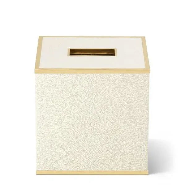 Metal AERIN Classic Faux Shagreen Tissue Box Cover, Cream For Sale - Image 7 of 7