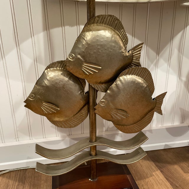 Great pair of Far Pavilion Fish Lamps.. Fish are metal and have a cool mid Century vibe.. Bases appear to be resin..