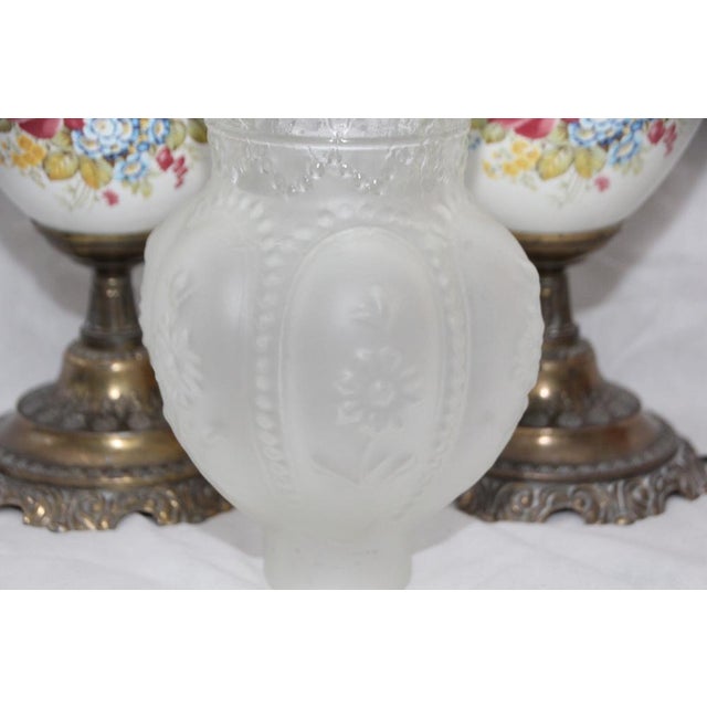 Opaline Frosted Glass Lampshade with Floral Decor Lamps, 1950s, Set of 2 For Sale - Image 10 of 18