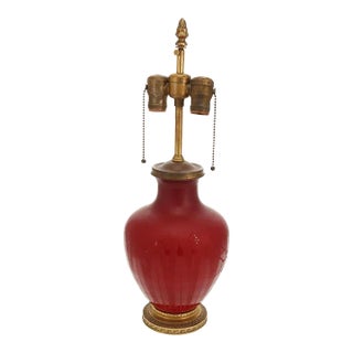 Antique Art Deco Steuben Red Acid Etched Glass Lamp For Sale