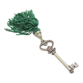 Vintage Italian Handmade Genuine Silver Life Size Secret Key Drawer With Green Tassel For Sale