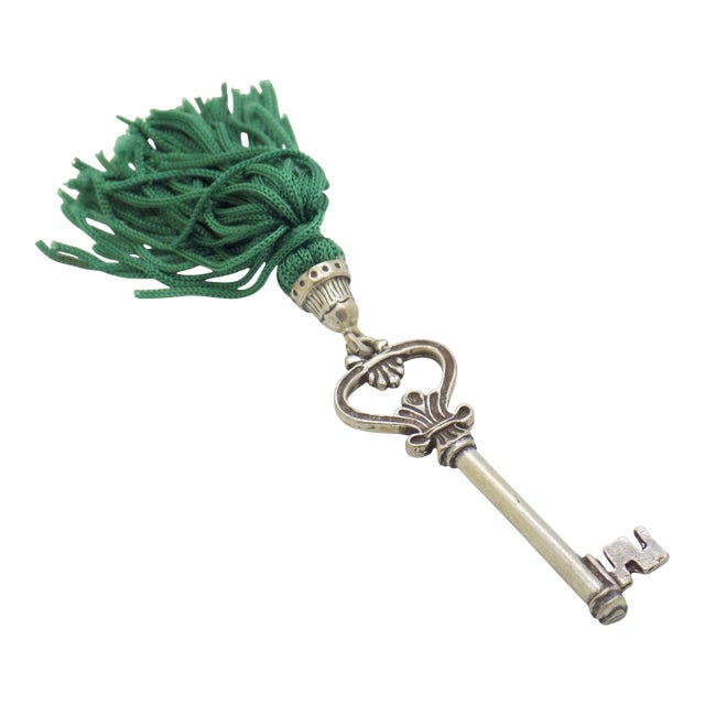 Vintage Italian Handmade Genuine Silver Life Size Secret Key Drawer With Green Tassel For Sale