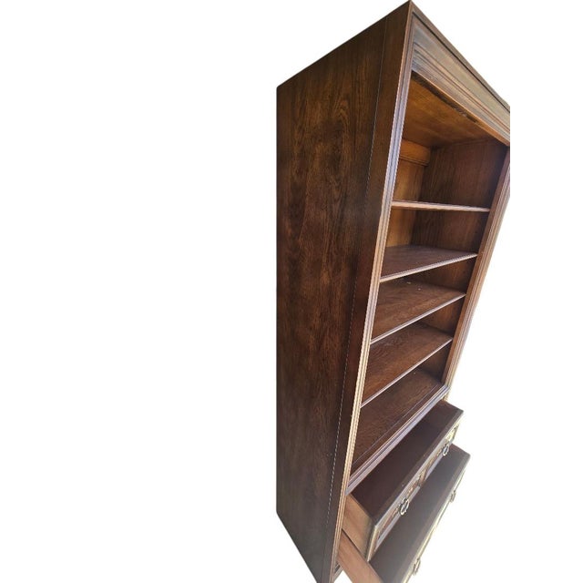 Late 20th Century Late 20th Century Henredon Oak Bookcase With Four Drawers | Traditional Library Cabinet | 78"h For Sale - Image 5 of 7