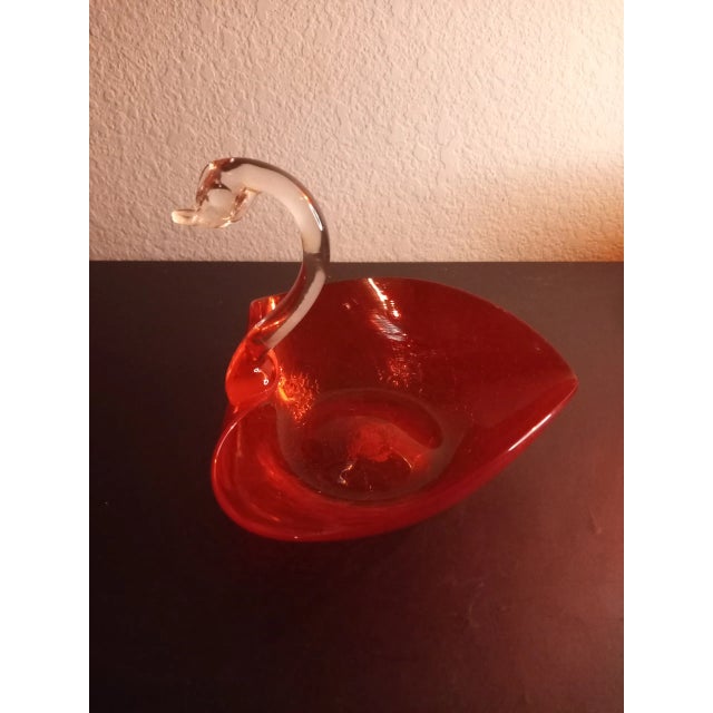 Vintage Crackled Red Art Glass Heart Shaped Swan Figurine Catchall For Sale In Dallas - Image 6 of 8