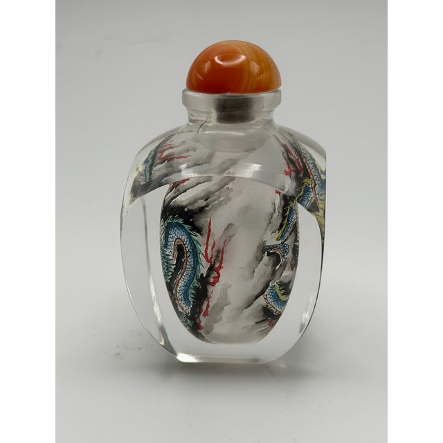 Chinese Vintage Inside Painted Dragon Design Snuff Bottle For Sale - Image 3 of 15