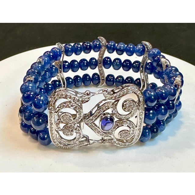 GIA Certified Burma No Heat Natural Blue Sapphire Bead & Diamond Bracelet , 18kg For Sale - Image 10 of 18