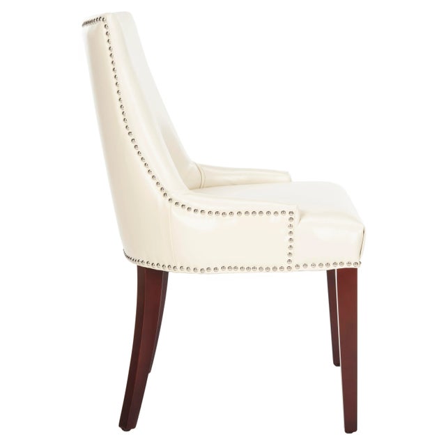 Modern 19''H Leather With Silver Nailheads in Flat Cream & Cherry Mahogany For Sale - Image 3 of 10