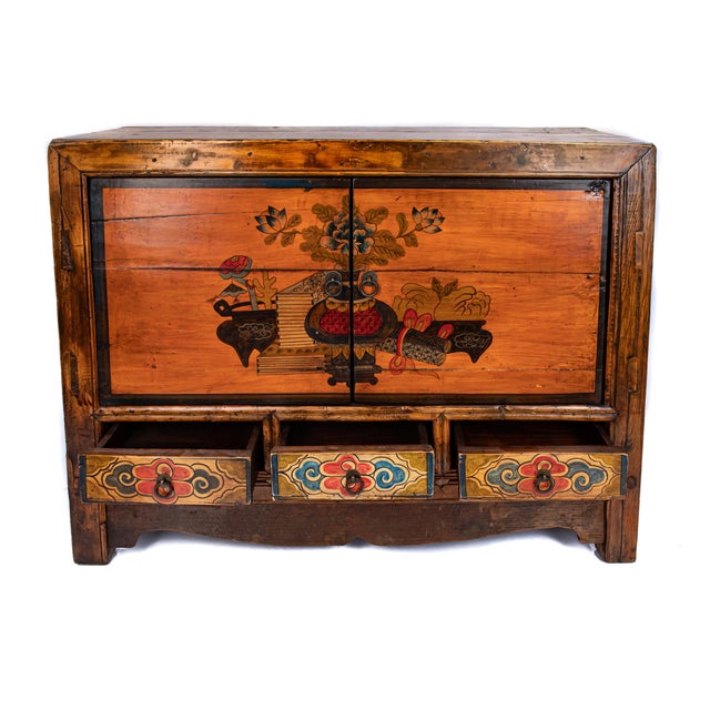 Wood Sino Tibetan Painted Cabinet For Sale - Image 7 of 10