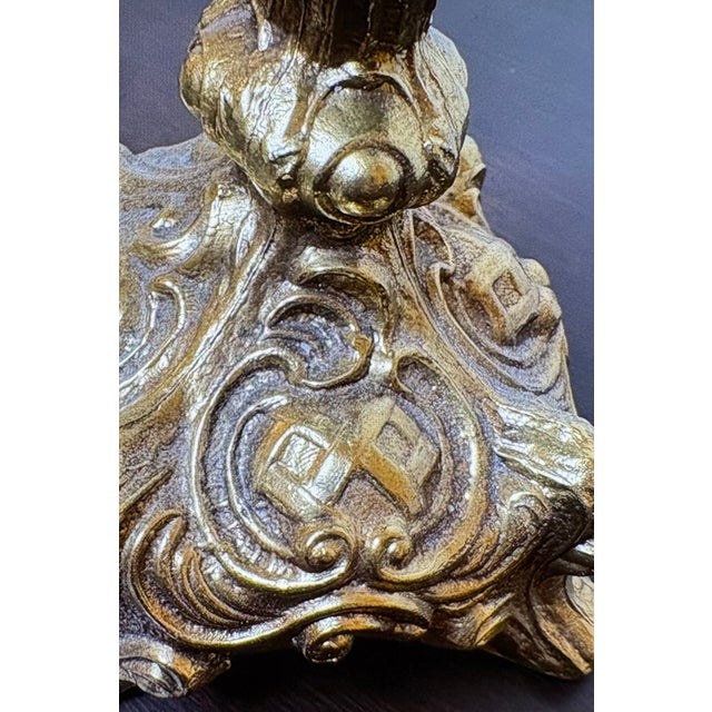 1930s Hollywood Regency 7" Brass and Cut Glass Crystal Candle Holders - A Pair For Sale - Image 4 of 5