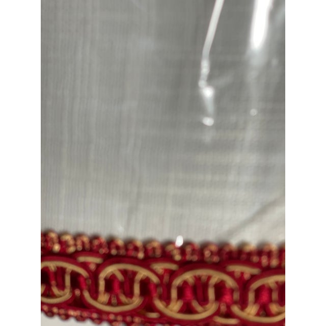1990s Shabby Chic White Linen Lamp Shade With Red Gold Trim For Sale - Image 4 of 5