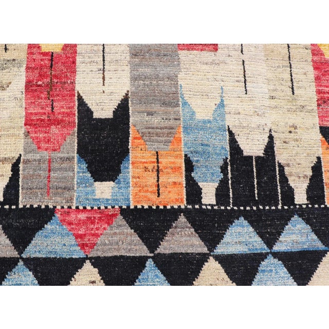 Modern Rug in Art Deco Abstract Design With Multi Colors and Black Border 7'11 X 9'3 For Sale - Image 9 of 10
