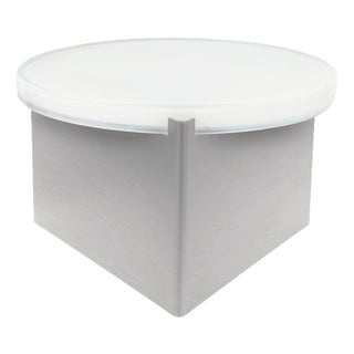 Alwa One Big Side Table with White Top & Brushed Stainless Steel Base by Sebastian Herkner for Pulpo For Sale