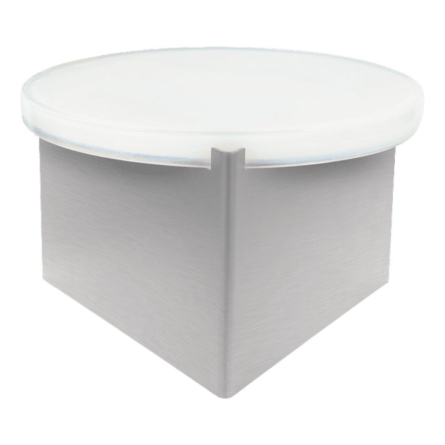 Alwa One Big Side Table with White Top & Brushed Stainless Steel Base by Sebastian Herkner for Pulpo For Sale