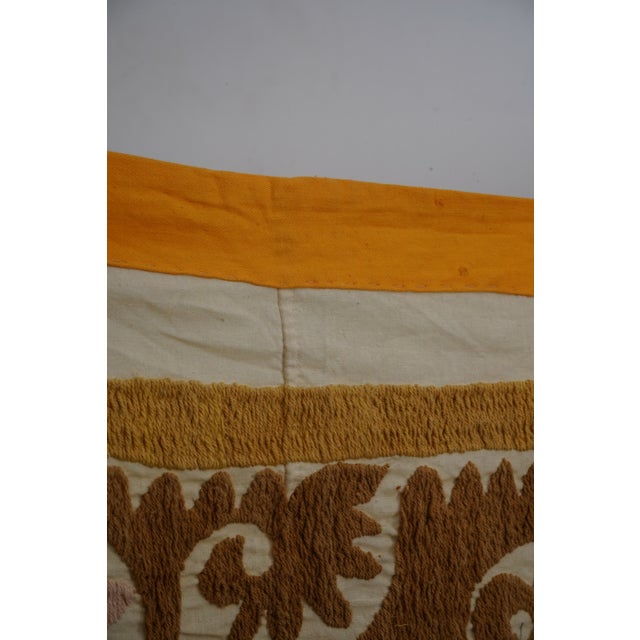 Yellow Brown Suzani Wall Hanging - Tribal Textile For Sale - Image 10 of 12