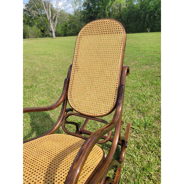 Mid-Century Modern Thonet-Style Bentwood & Cane Rocking Chair For Sale - Image 9 of 11
