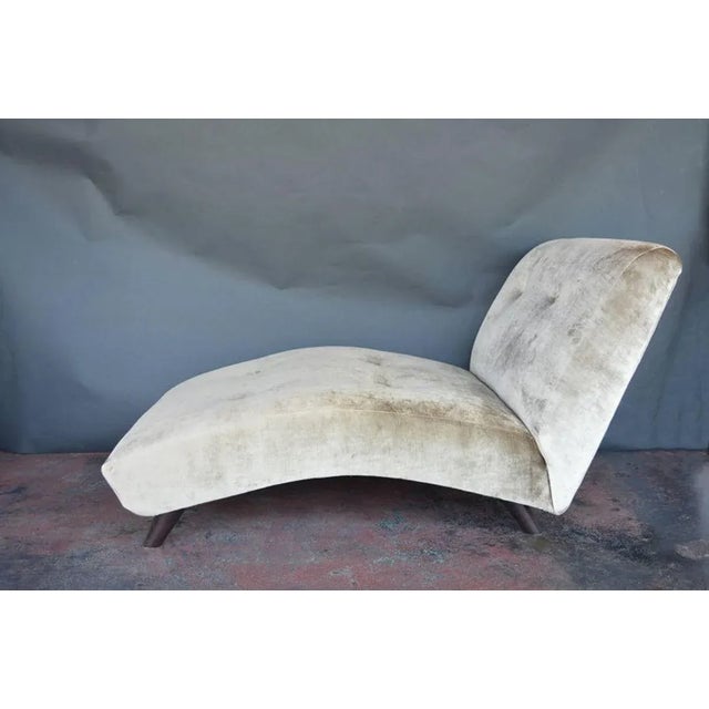 Brown Velvet Chaise Lounge. United States, 1980's Dimensions Height: 29.5 in. Width: 56 in. Depth: 32 in. Seat Height 15...