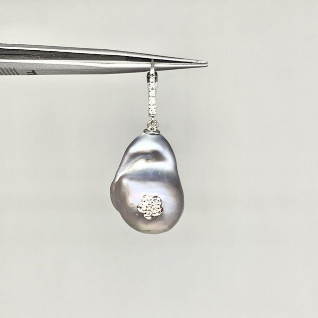 Fine Quality Large Freshwater Pearl Diamond Earrings 14k Gold 23.2 mm Certified $1,950 914371 This is a Unique Custom Made...