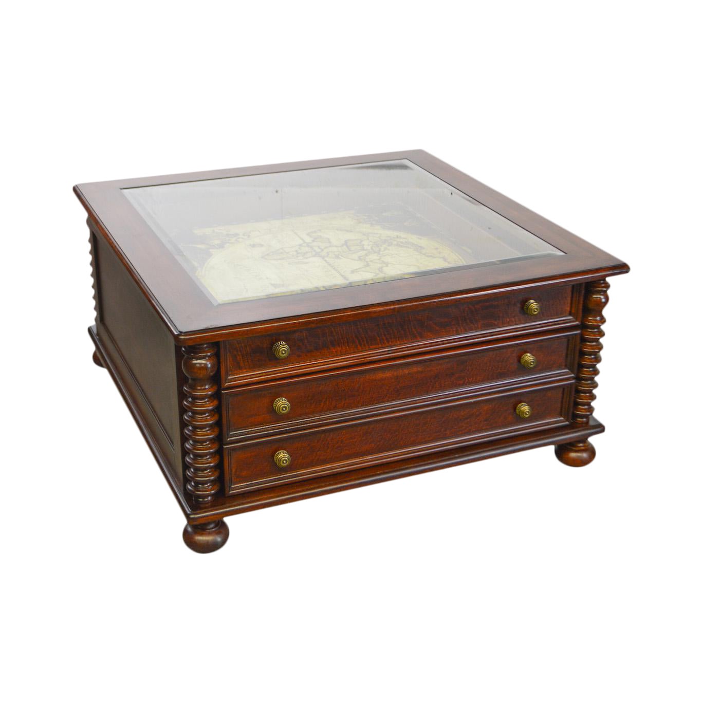 Lane National Geographic Collection World Map Square Glass Top Cherry Coffee Table W Drawers Chairish
