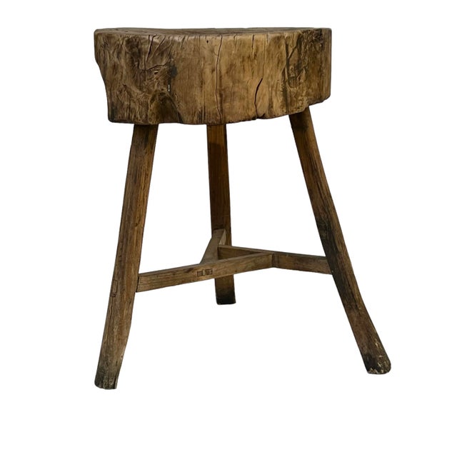Wood Rustic 19th Century Antique French Butcher Walnut Chopping Block, Side Table For Sale - Image 7 of 12