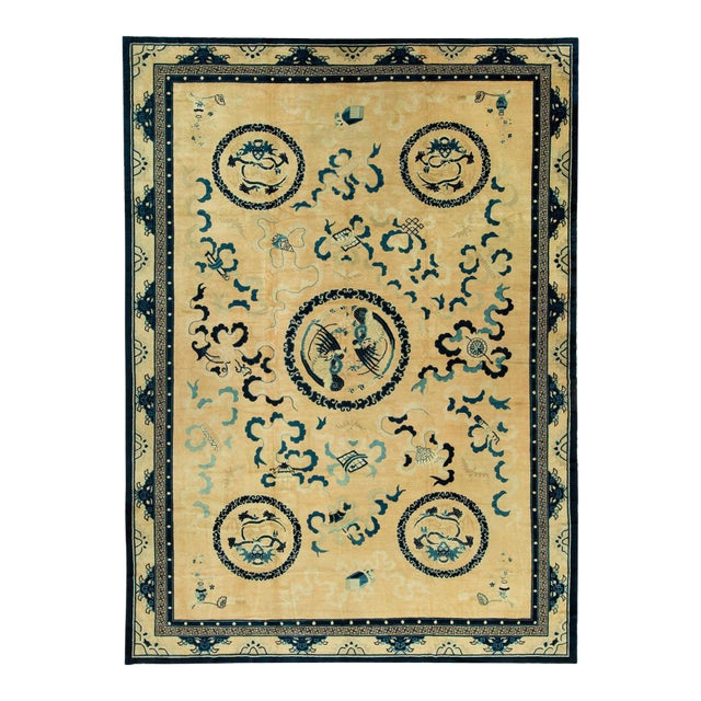 Large Antique Chinese Dragon Rug For Sale