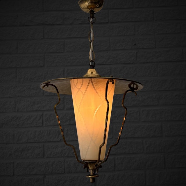Mid-Century Scandinavian Pendant Lamp in Brass and Glass, Sweden, 1950s For Sale - Image 4 of 11