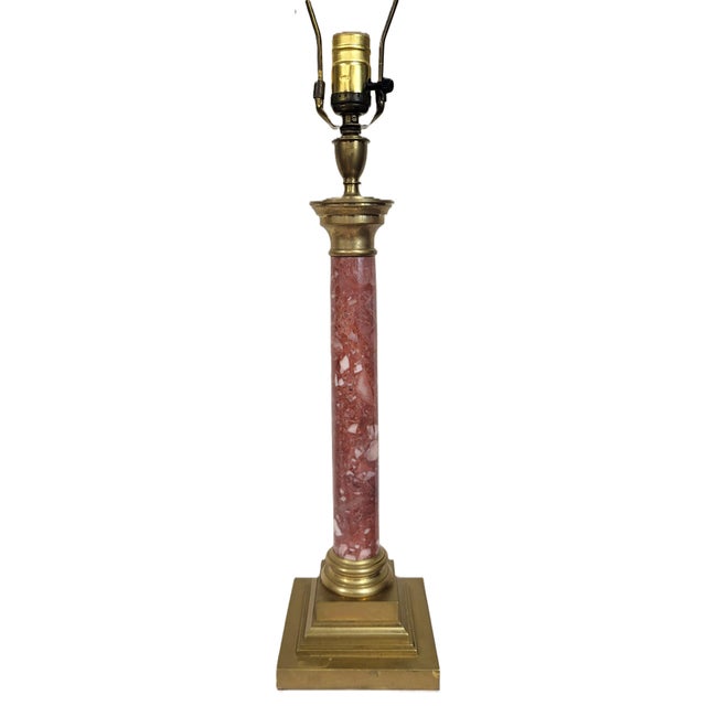 Metal Antique French Grand Tour Bronze & Red Breccia Marble Vendome Column Lamps - Pair For Sale - Image 7 of 17