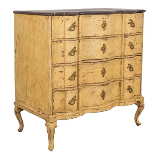 Antique Rococo Large Oak Chest of Drawers Painted Yellow, Denmark Circa 1800's For Sale