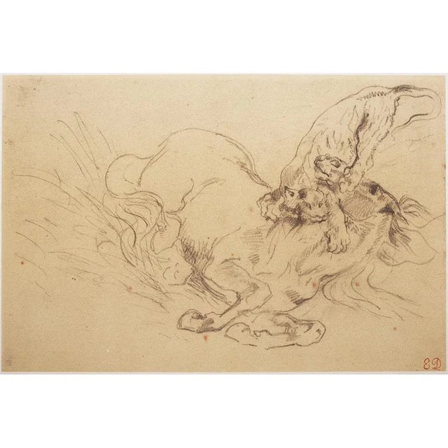 Printmaking Materials 1950s Eugene Delacroix, "Tiger Mauling a Wild Horse" Hungarian Photogravure For Sale - Image 7 of 8