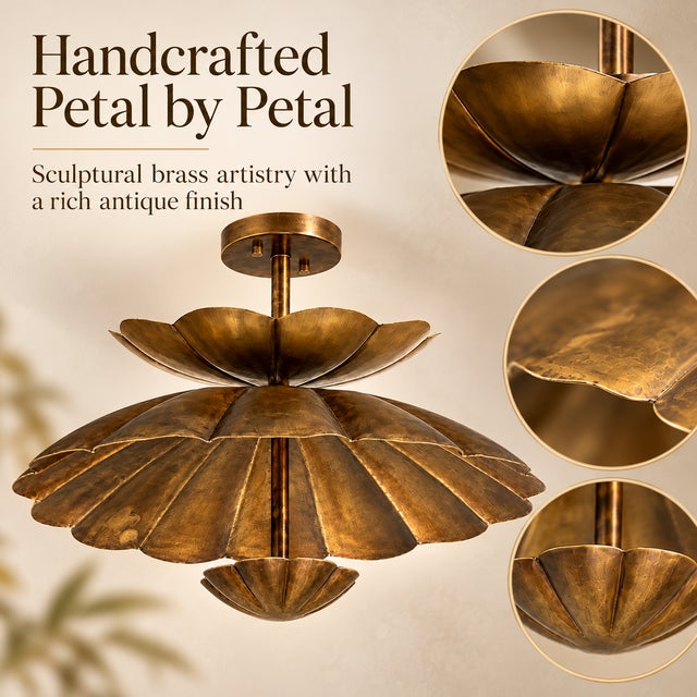 HANDMADE BRASS LOTUS CEILING LIGHT Sculptural Floral Lighting | Antique Brass Finish | Luxury Handmade Ceiling Fixture...