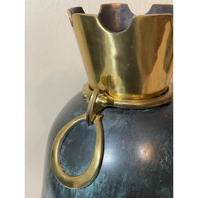 Vintage Mid-Century Dayagi Large Brass Vase Verdigris Enamel Finish For Sale - Image 4 of 12