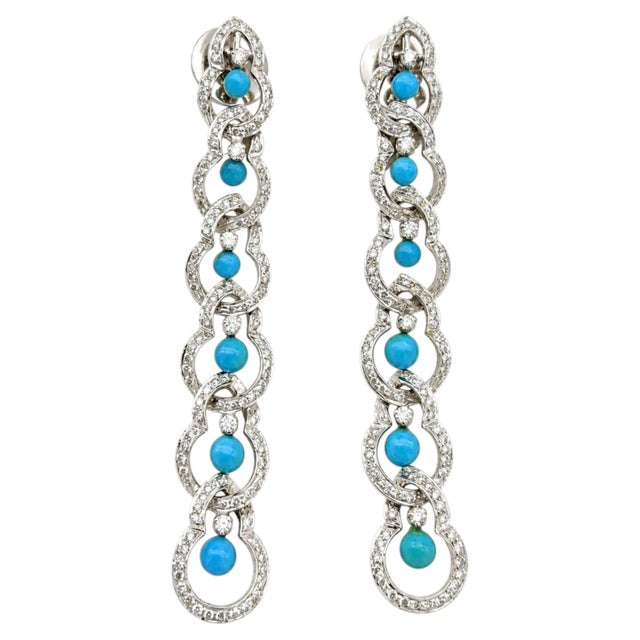 Natural Turquoise 2.47cts & Diamond 1.86cts Earring in 14k Gold For Sale - Image 4 of 8