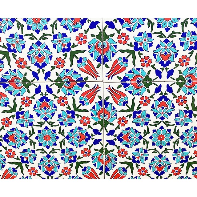 Turkish Iznik Red & Blue Floral Pattern Ceramic Tile For Sale In New York - Image 6 of 6