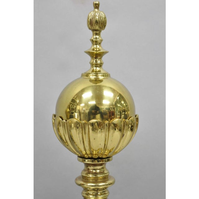 Mid 20th Century Mid 20th Century French Empire Renaissance Brass Lion Coat of Arms Cannonball Andirons - A Pair For Sale - Image 5 of 14