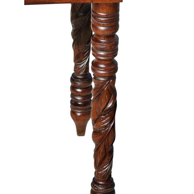 Early 19th Century Antique Federal New England Mahogany Acanthus Carved Work Table With Rare Pulls For Sale - Image 5 of 12