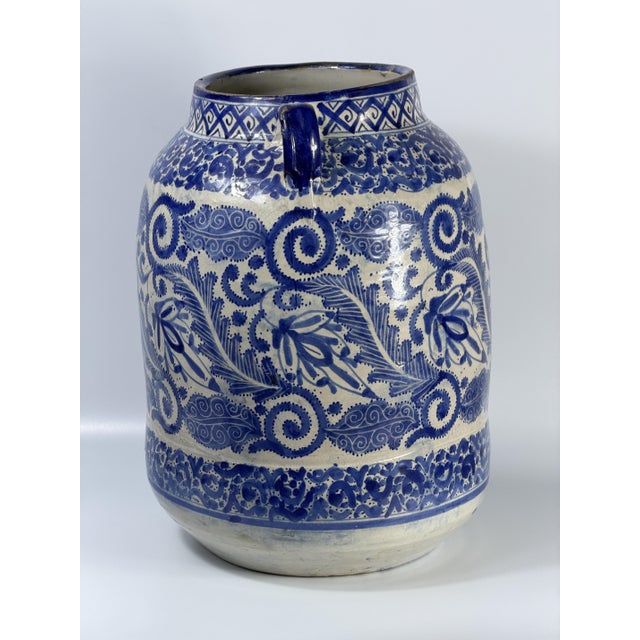 19th Century Moroccan Hand Painted Blue and White Ceramic Vase, 1890s For Sale - Image 3 of 12