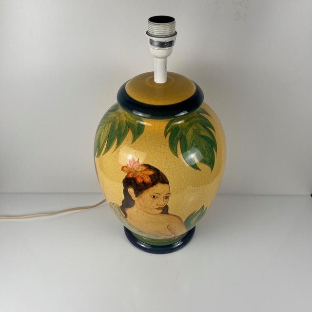 Large Ceramic Table Lamp Signed L. Drimmer – 1950s/60s This glazed ceramic lamp is signed L. Drimmer, a French ceramist...