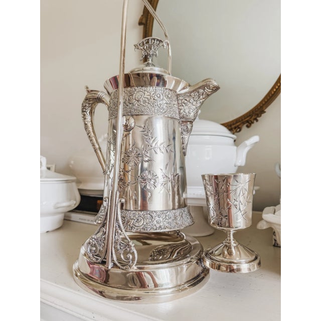 Rare Monumental Victorian c.b. Barker Quadruple Plate Water Set With Original Stand & Matching Goblet For Sale - Image 12 of 16