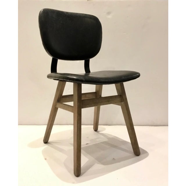 Wood Industrial Modern Black Faux Leather Side Chair/Desk Chair For Sale - Image 7 of 7