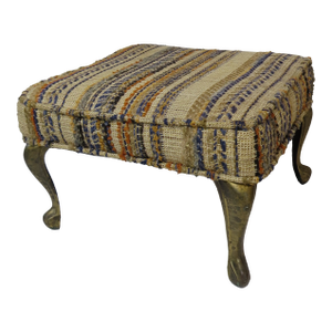 Vintage Textured Striped Footstool Brass Colored Metal Legs 1970's