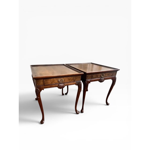 Baker Furniture Company 1960s Pair of Baker Furniture French Provincial Burl Walnut Side Tables For Sale - Image 4 of 12