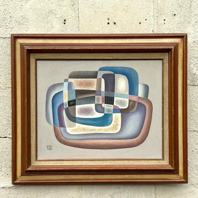 This Vintage Boho 1988 Abstract Painting on Canvas bursts with vibrant colors and bold shapes, embodying a free-spirited,...