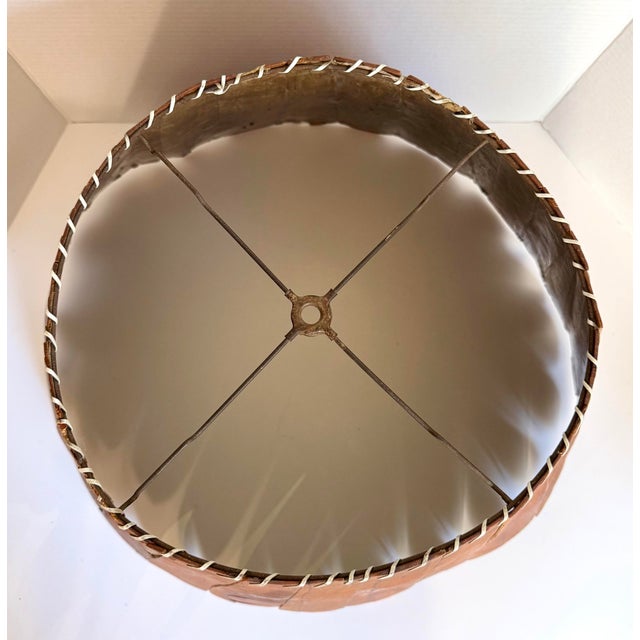 Rustic Folk Art Cypress Knee Table Lamp With Sculpted Wood Slat Shade For Sale - Image 9 of 12