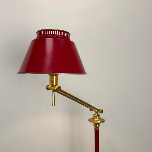 Gold Red Floor Lamp with Metal Shade, Italy, 1950s For Sale - Image 8 of 11